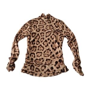 INC International Concepts Leopard Cheetah Print Sheer Ruched Mock Neck Top XL